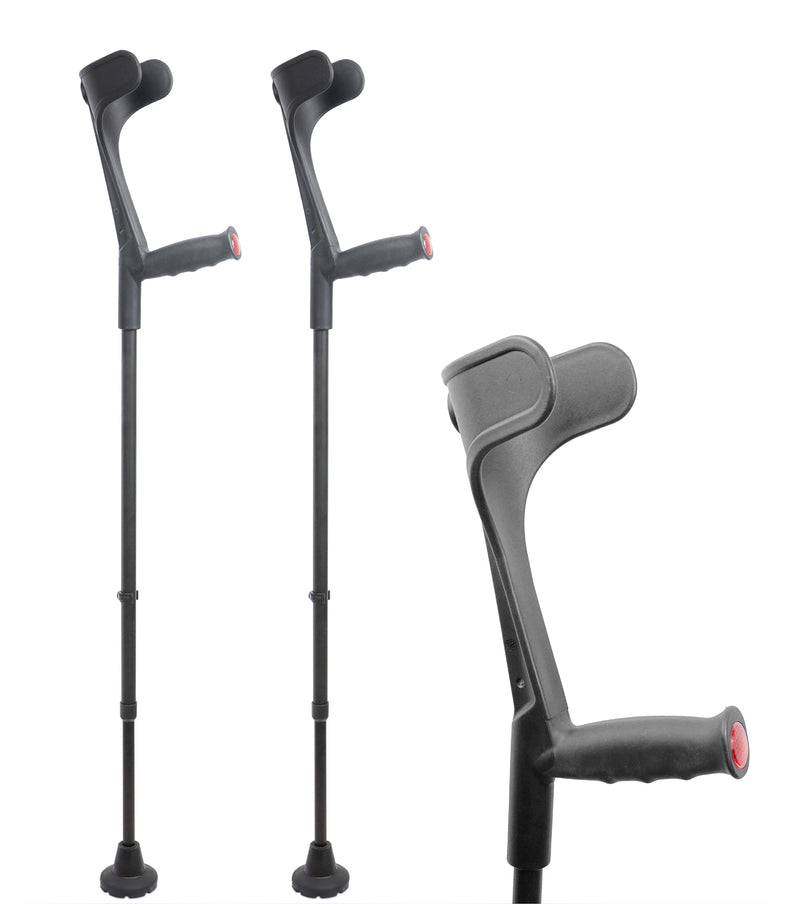 KMINA - Crutches for Adults Men (x2 Units, Open Cuff), Elbow Crutches Adults, Adjustable Crutches for Women Pair, Black Crutches Pair, Open Cuff Crutches for Men, Black - Made in Europe - NewNest Australia