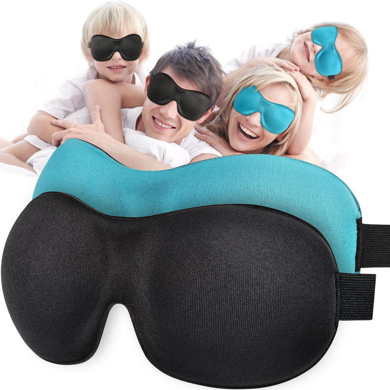 Sleep Mask AMAZKER Invisible Alar Deep Orbit 3D Eye Mask Ultra Lightweight & Comfortable Sleeping Mask 3 Pack Eye Sleep Mask for Travel, Nap, Shift Works (2-Piece, Blue&Black) 2 Count (Pack of 1) - NewNest Australia