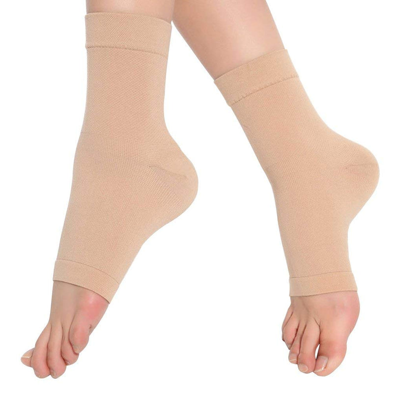 eYotto 1pair Compression Ankle Support Sleeve, Medical Breathable Ankle Brace Elastic Thin Ankle Brace for Pain Relief, Arthritis, Recovery, Weak and Ankle Injury Nude M (Pack of 2) - NewNest Australia