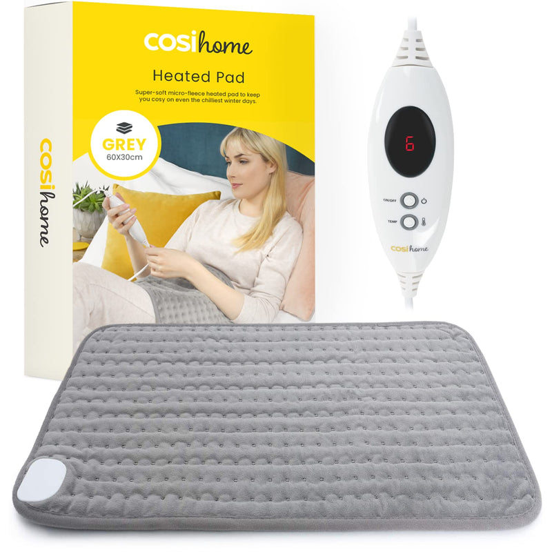 Heat Pad by Cosi Home® - Luxury Electric Heating Pad - Extra-Large, Machine Washable, Digital Remote and 6 Heat Settings to Warm and Relax (Grey) - Heated Pad - NewNest Australia