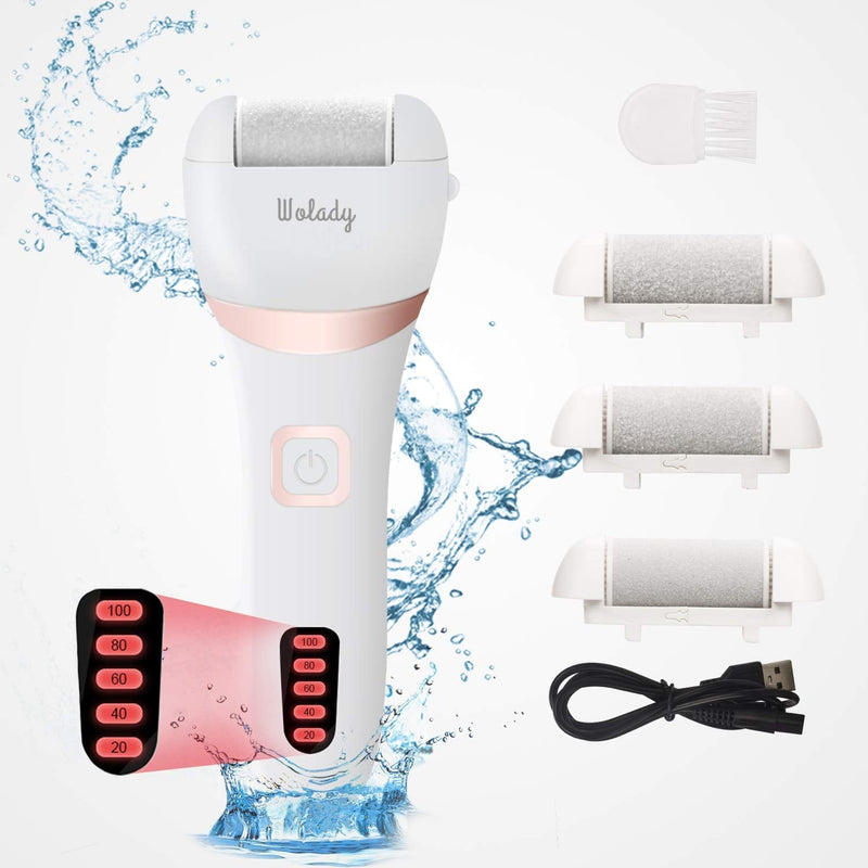 Wolady Electric Foot File, Hard Skin Remover Rechargeable Feet Scrubber Shaver Waterproof Callus Remover for Dry Dead Cracked Feet with 3 Roller Heads, White - NewNest Australia