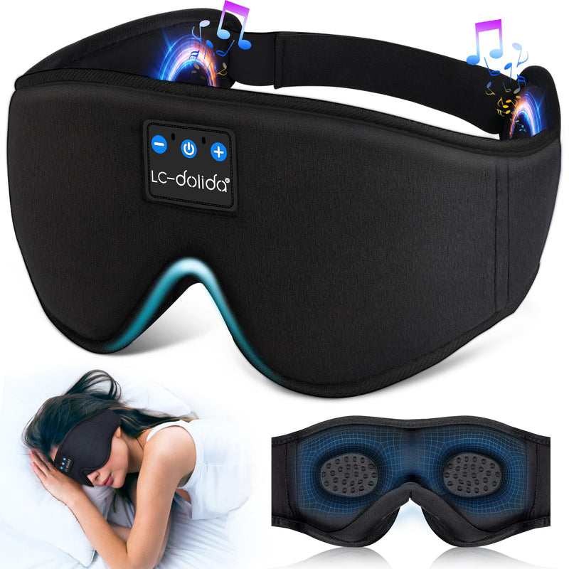 3D Sleep Mask with Sleep Headphones,Blackout Sleeping Eye Mask for Women/Men,Breathable and 0 Pressure Blindfold, Night Dream Mask with Travel Bag for Traveling Napping Rest Black - NewNest Australia