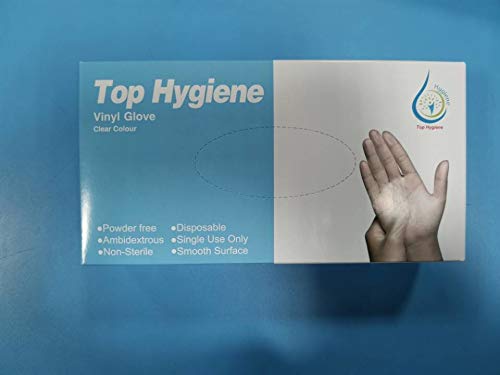 Top Hygiene, Disposable powder free, Latex free, clear, large size vinyl gloves (Pack quantity 100 in a box), ambidextrous and smooth surface - NewNest Australia