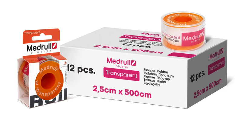 Medrull Rolls Transparent Fixing Dressings | Tape Size 2.5cm x 5m, 12 Pieces in Box | Hypoallergenic, Skin Friendly Polymer Material Plaster Tape | Medical Adhesive Tapes Secures catheters, Bandages - NewNest Australia