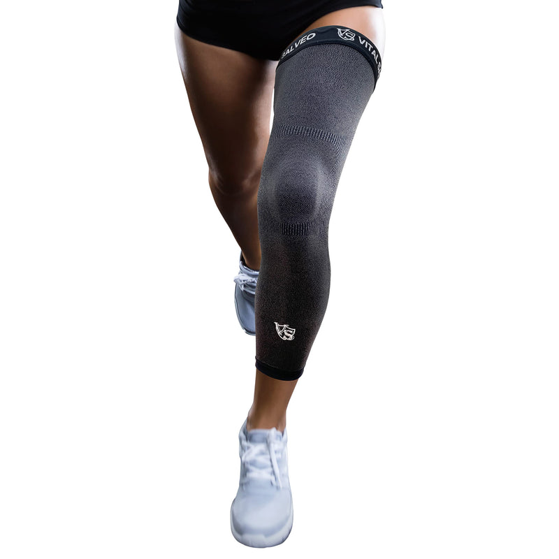 Vital Salveo - Bamboo Charcoal and Germanium Recovery Compression Outdoor Full Leg Long Knee Sleeve for Basketball, Football, Knee Pain, Joint Pain, Arthritis Dark Grey (1 piece)-S Small(1 PC) - NewNest Australia