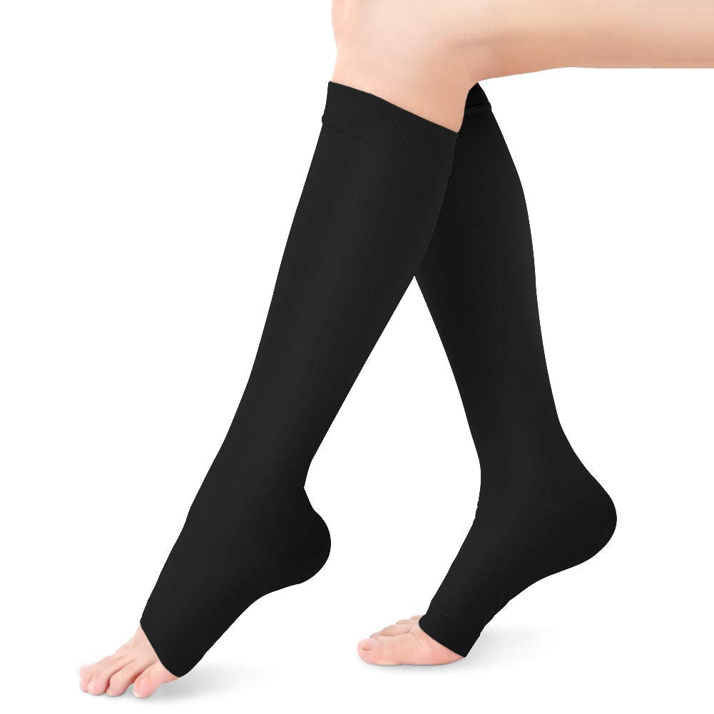 Compression Socks Men Women, 20-30mmHg Compression Stockings, Medical Gradient Compression, Open Toe, Knee High Compression Sleeves for Varicose Vein, Swelling, Edema, 1 Pair Black XL - NewNest Australia