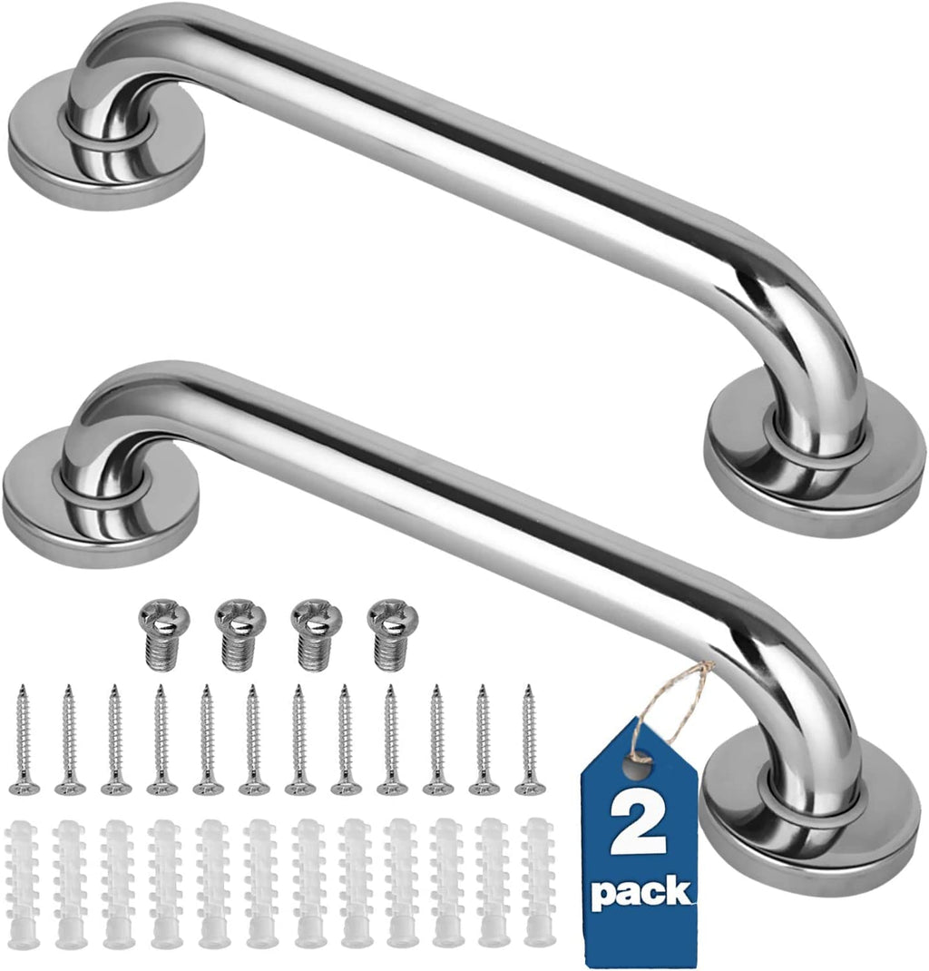 2 Pack Bathroom Grab Rail, Stainless Steel Shower Hand Rail, Grab Handles, Safety Hand Rail Mobility Aids for Elderly, Children and Disability (12 Inch) 12 Inch - NewNest Australia