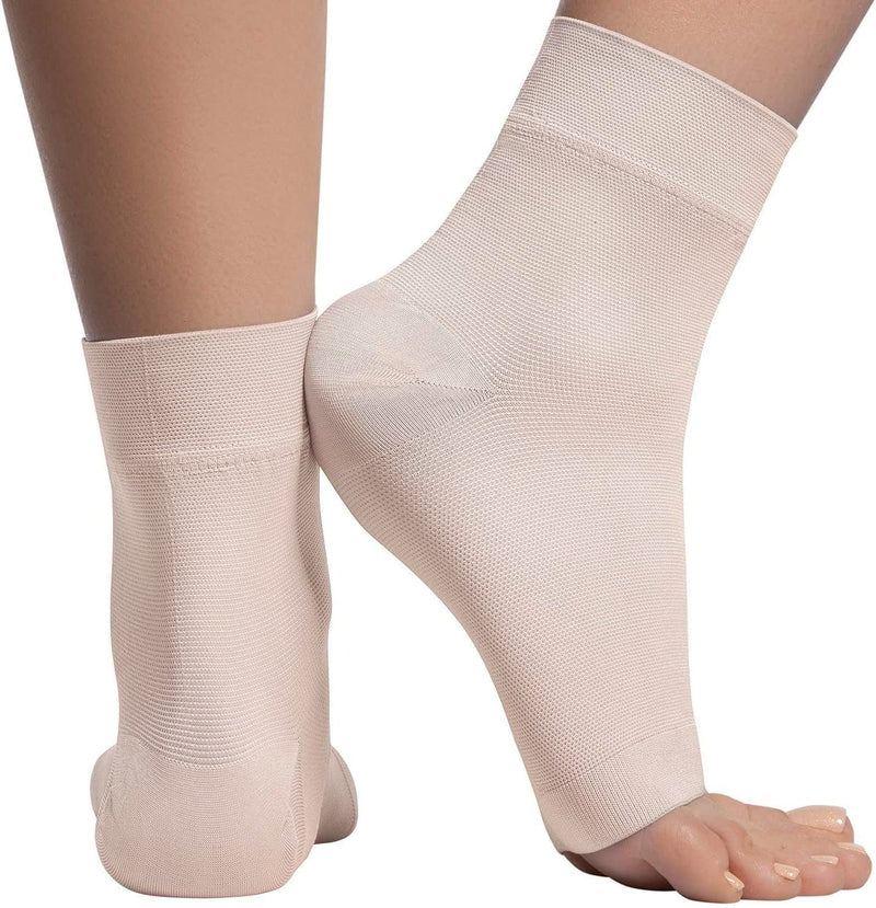 Ankle Compression Sleeve - 20-30mmhg Open Toe Сompression Socks for Swelling, Plantar Fasciitis, Sprain, Neuropathy - Nano Brace for Women and Men Medium (20-30 mmHg) Beige - NewNest Australia