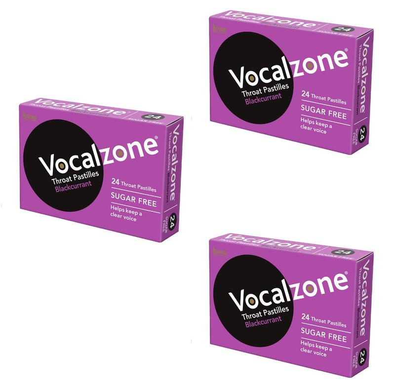 Vocalzone Throat Pastilles Blackcurrant Sugar Free 3 Packs 24- for Sore Throats and Hoarseness When Overusing Your Voice. Produced and Sold in The United Kingdom Since 1912. - NewNest Australia