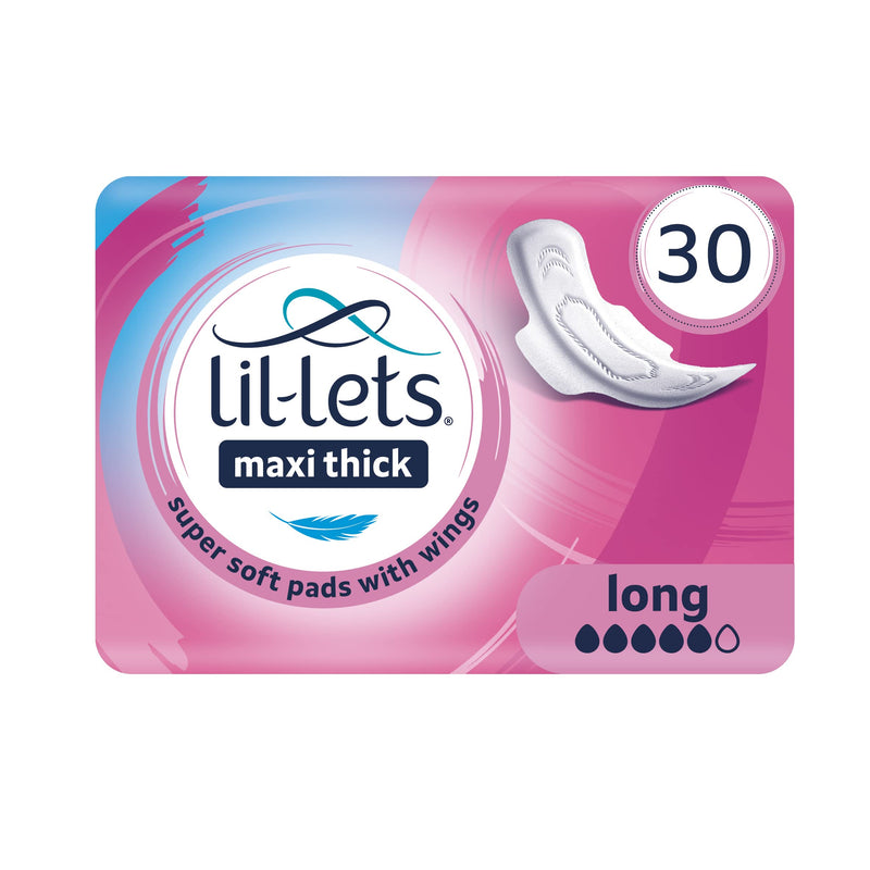 Lil-Lets Maxi Thick Period Pads X 30| Long Absorbency| with Wings | 1 Pack of 30 Maxi Pads |for Medium to Heavy Flow | Unscented | Super Soft Comfort Cover | Super Absorbency Towel - NewNest Australia