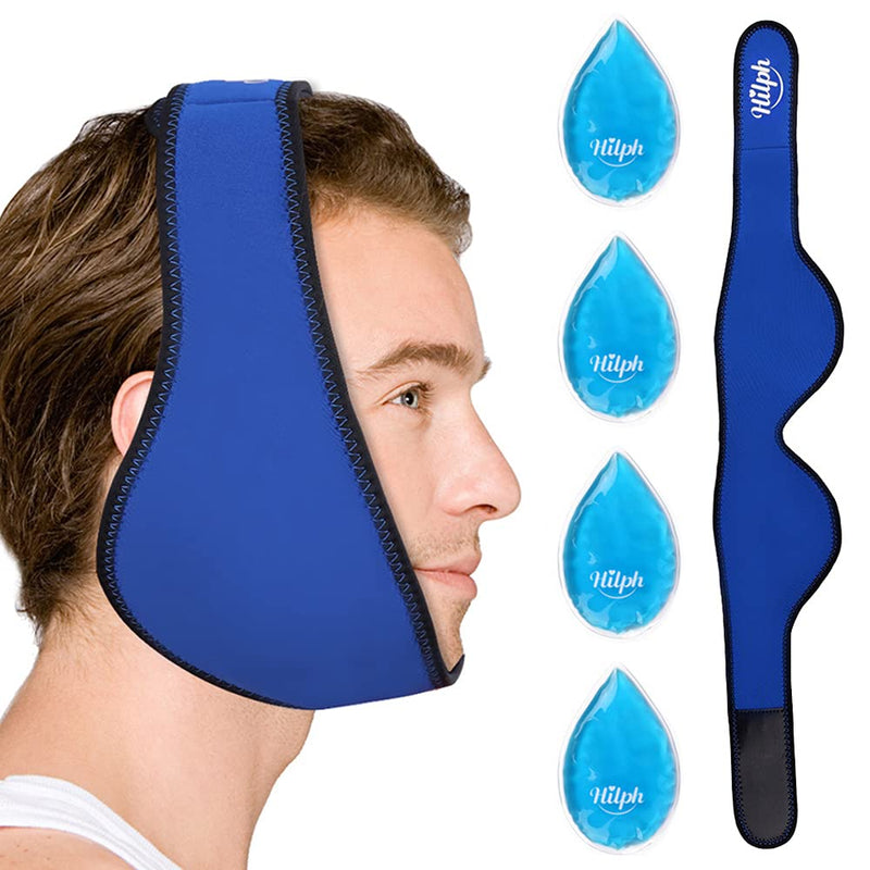 Hilph Face Ice Pack for Jaw Pain, Reusable Jaw Ice Pack with 4 Gel Packs Wisdom Teeth Ice Pack Head Wrap for Facial & Oral Surgery, TMJ, Head and Chin Pain Relief, Dental Implant 4 PVC Gel Packs-Blue - NewNest Australia