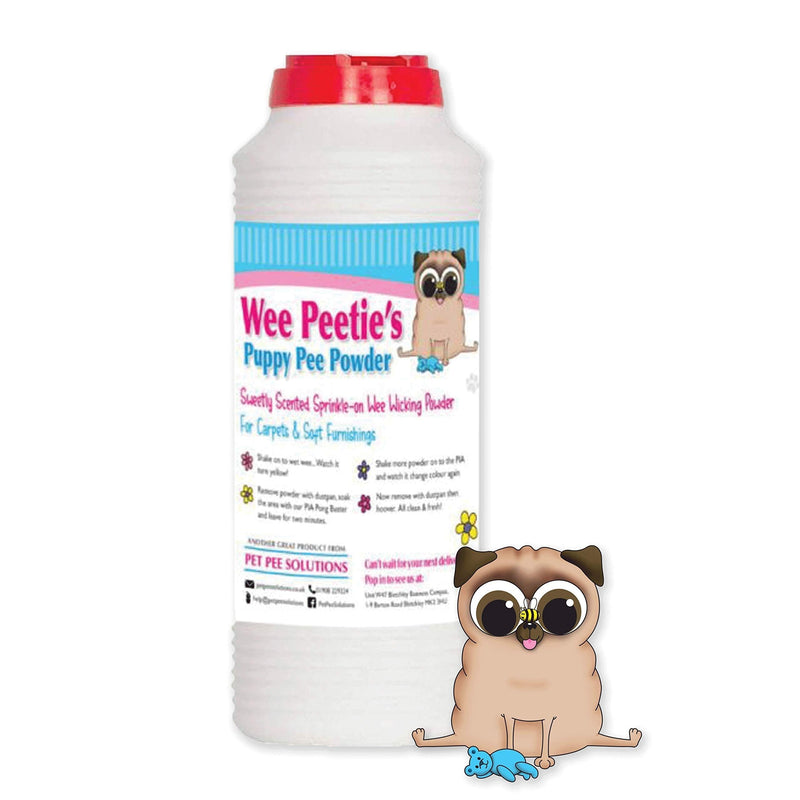 Wee Peeties Pee Powder for Pet Urine Vomit and Poo. Removes Liquid from Carpets Upholstery Sofa and Mattress. Prevents growth of Bacteria and stops Smell and Odour from Dog Puppy and Cat Accidents - PawsPlanet Australia
