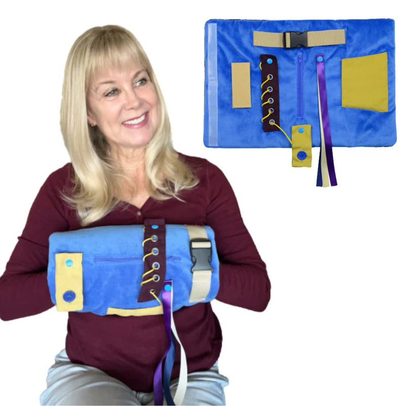 Modaliv – 2-in-1 Fidget Mat and Muff – Alzheimer’s and Dementia Activities for Seniors – Fidget Blanket for Adults with Dementia – Anxiety Relief Fidget Quilt – Rolls Up to Warms Hands (Blue) Blue - NewNest Australia