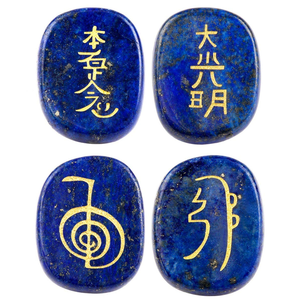 mookaitedecor Lapis Lazuli Reiki Stones, Engraved Usui Symbols Polished Chakra Palm Stone for Crystal Healing Wiccan Gifts, 1"/2.5cm Length #02-blue - NewNest Australia