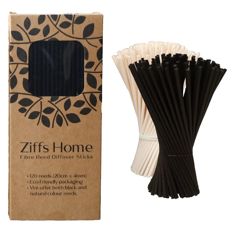 Ziffs Home® 120 Black Fibre Reed Diffuser Sticks - 20cm x 4mm - Thick Diffuser Reeds Sticks - Diffuser Sticks for Diffuser Oils Fragrance Refill - Fibre Reeds for Diffusers - NewNest Australia
