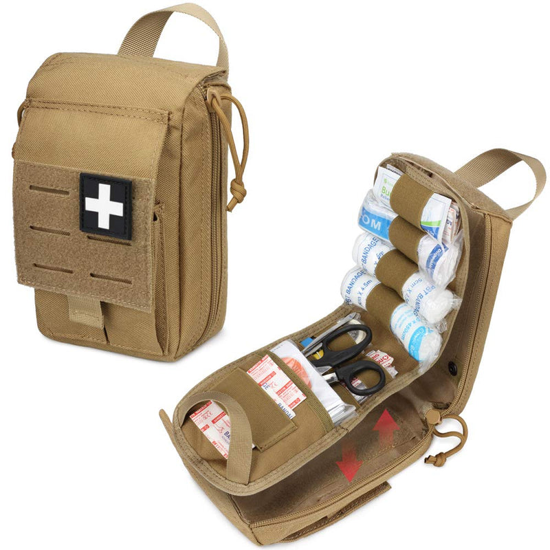 WYNEX Tactical Rip Away First Aid Pouch, Laser-Cut Design Molle EMT Bag Survival IFAK Pouches Blow Out Emergency Medical Organizer Include Red Cross Patch Khaki - NewNest Australia