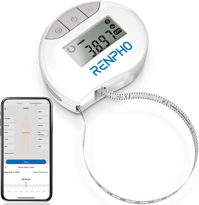 RENPHO Body Tape Measure for Weight Loss, Smart Body Measuring Tape for Body Measurements, Fitness Body Composition Monitors with APP, Retractable Dual-Scale Body Measurement Tape - NewNest Australia