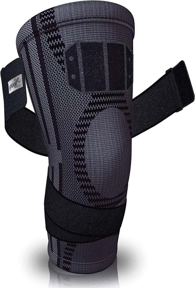 PURE SUPPORT Knee Brace Sleeve | with Strap Compression Patella Stabilizer for Meniscus Tear | Arthritis Pain | Running | Basketball | Crossfit | Sports | Gym | Women | Men L Black/Straps - NewNest Australia