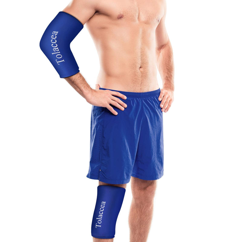 Tolaccea Knee Ice Pack & Elbow Ice Pack Support Brace for Hot & Cold Compress Therapy, Compression Sleeve Reusable Gel Pack for Injury Cold Wrap for Knee Calf Elbow (Blue,S) Blue Small(9''-12'') - NewNest Australia