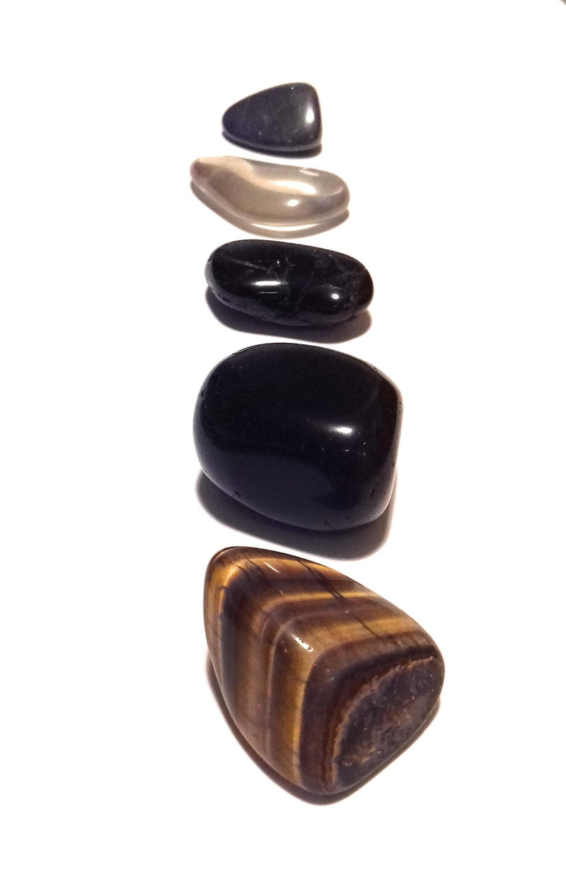 Grounding Crystals Pack - Hematite, Smoky Quartz, Black Tourmaline, Obsidian and Tigers Eye Crystal Tumble Stones - Ground and Connect with Earth and Nature - Crystal Therapy - NewNest Australia