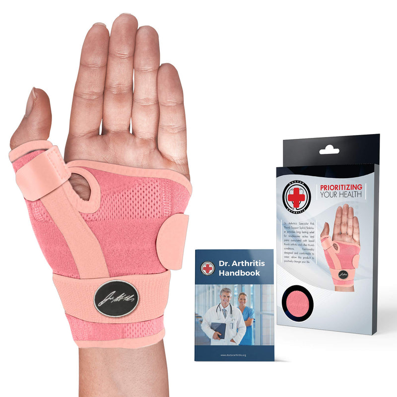 Doctor Developed Thumb Support/Finger Splint for Arthritis, Thumb Splint Right or Left Hand, Wrist Support & Thumb Spica Splint and with Doctor Written Handbook (Pink, Single) Single (Pink) - NewNest Australia