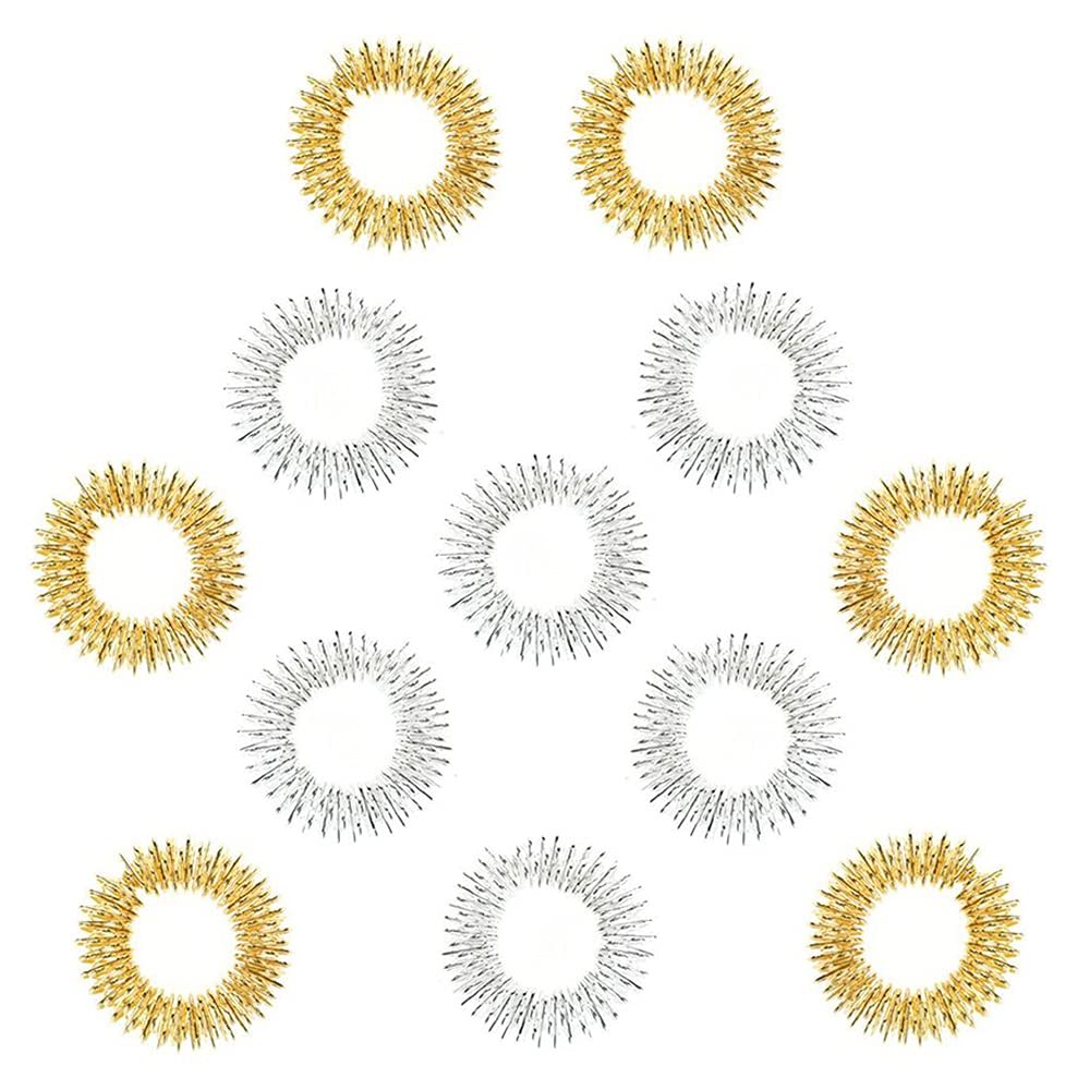 12 Pcs Acupressure Ring - Spiky Sensory Finger Massage Rings, Acupuncture Acupressure Finger Massager Ring Fidget Toys for Teens Adults Anxiety Stress Reducer (Gold & Silver) - NewNest Australia