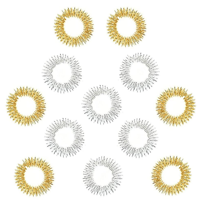 12 Pcs Acupressure Ring - Spiky Sensory Finger Massage Rings, Acupuncture Acupressure Finger Massager Ring Fidget Toys for Teens Adults Anxiety Stress Reducer (Gold & Silver) - NewNest Australia