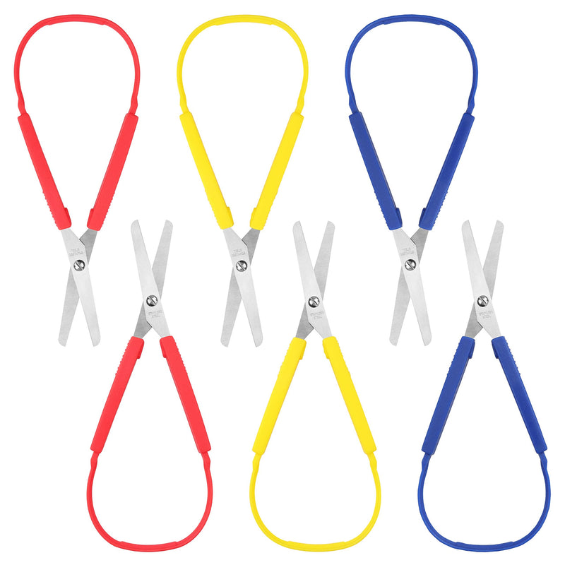Handi Stitch 6 Pack 20cm/8 inches Adaptive Easy Grip Loop Scissors - Right & Left Hand Use - Squeeze Design Handles for Small Hands & Special Needs - Easy Self Opening Scissors for Children & Adults - NewNest Australia