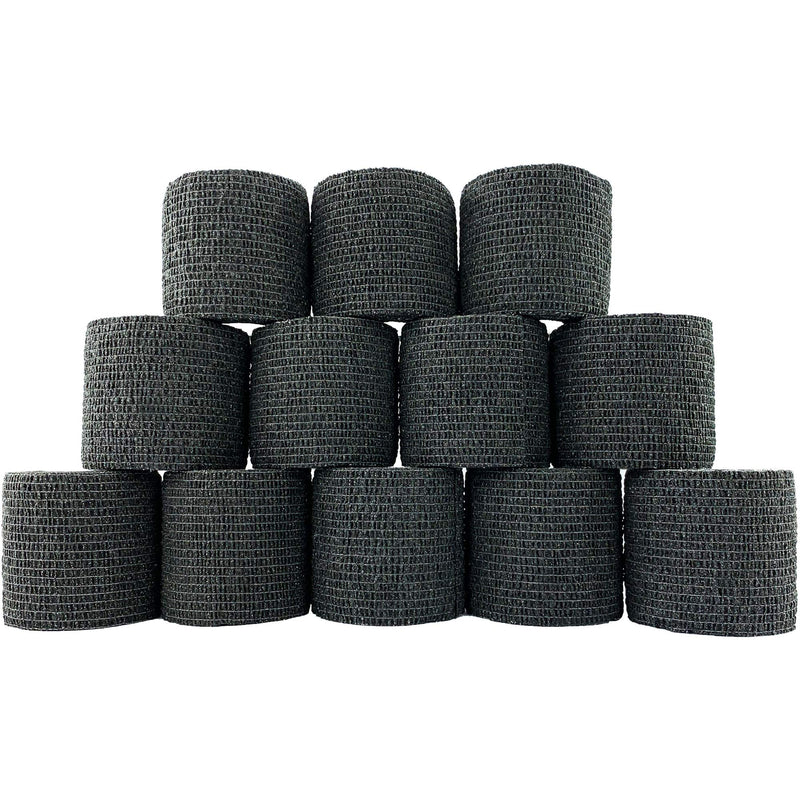 Inksafe Black Self Adherent Cohesive Bandages 5cm x 4.5m Box of 12 - Uses Include Tattoo Grip Wrap, Vet Wrap, Tape for Wrist and Ankle Sprains 12 Count (Pack of 1) - NewNest Australia