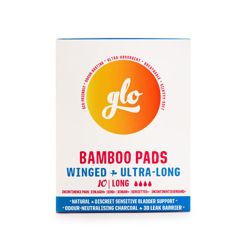 glo Organic Bamboo Light Incontinence Pads Ultra Biodegradable for Sensitive Bladders & Periods - Superior Leak Protection and Comfort Long Pads (280 mm) - 10 Count 10 Count (Pack of 1) - NewNest Australia