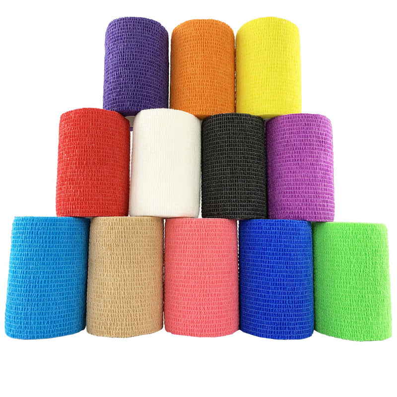 Inksafe Assorted Colours Self Adherent Cohesive Bandages 7.5cm x 4.5m Box of 12 - Uses Include Vet Wrap, Tape for Human Wrist and Ankle Sprains and Sports Injuries - NewNest Australia
