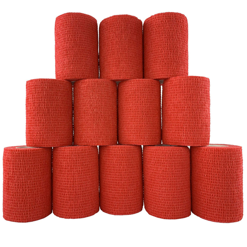 Inksafe Red Self Adherent Cohesive Bandages 7.5cm x 4.5m Box of 12 - Uses Include Vet Wrap, Tape for Human Wrist and Ankle Sprains and Sports Injuries 12 Count (Pack of 1) - NewNest Australia