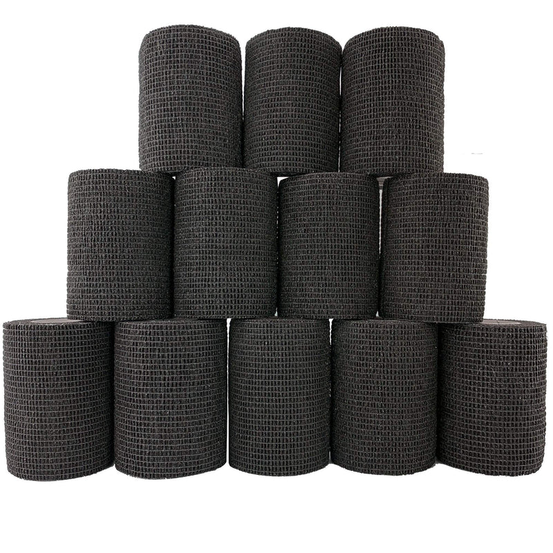 Inksafe Black Self Adherent Cohesive Bandages 7.5cm x 4.5m Box of 12 - Uses Include Vet Wrap, Tape for Human Wrist and Ankle Sprains and Sports Injuries 12 Count (Pack of 1) - NewNest Australia