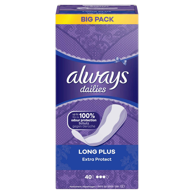 Always Dailies Women's Extra Protect Long Plus (40 Pads) Big Pack, Breathable, Flexible and Comfortable with Absorbent Core 40 Count (Pack of 1) - NewNest Australia