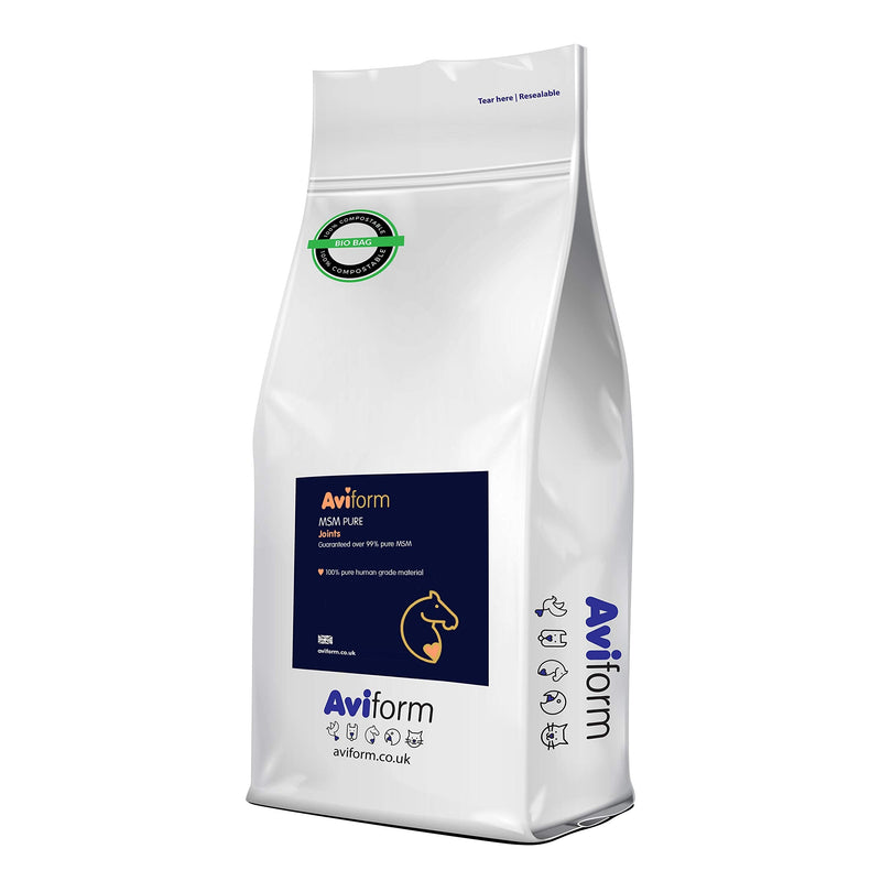 Aviform MSM Equine Joint Supplement for Horses - Highest Purity for Excellent Joint Maintenance, Healthy Growth of The Hoof, Tendons, Soft Tissue, Muscles and Ligaments - 2kg Compostable Pouch - PawsPlanet Australia
