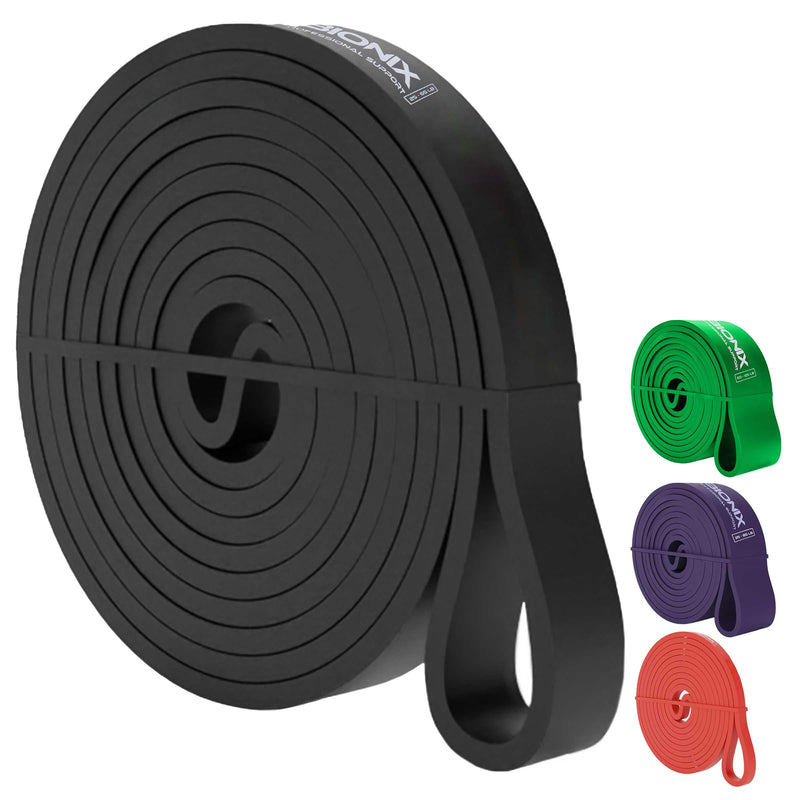 Bionix Pull Up Assistance Bands - Thick, Heavy & Long Latex Exercise Resistance Training Loop Band Set Chin Up Assist, Stretching, Workout, Powerlifting, Yoga Pilates, Legs Glutes Black - 25lb - NewNest Australia