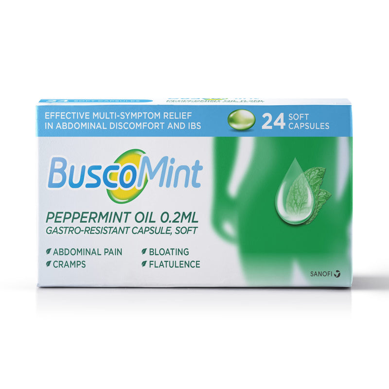 Buscomint 0.2 ml Peppermint Oil IBS Multi Symptom Treatment, Soft Gel Capsules, 24 Count (Pack of 1), 100% Natural Active Ingredient, Preservatives Free 24 Count (Pack of 1) - NewNest Australia