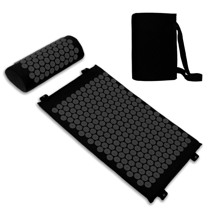 Belmalia Acupressure Set with Neck Cushion for Relaxation + Well-Being | Easy Transport Acupuncture Mat and Pillow Set | Massage Mat with Carrying Handles | Black - NewNest Australia