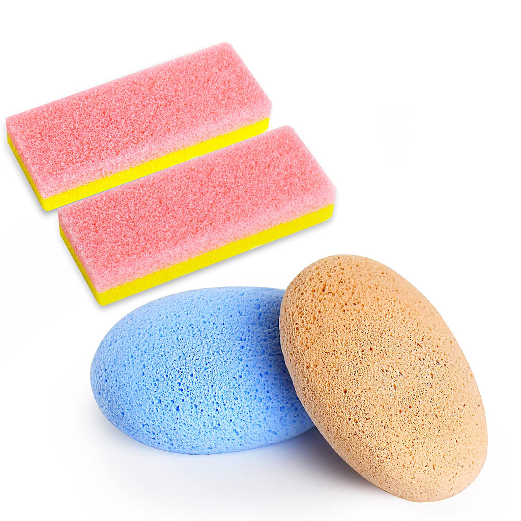 Foot Pumice Stone for Feet Set, Includes 2 PCS Pedicure Glass Stone for Heavy Callused Feet, 2 PCS 2 in 1 Foot Scrubber Sponge for Hard Dead Skin Callus Remover - NewNest Australia