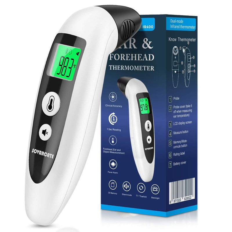 Thermometer for Adults SOVARCATE Digital Infrared Thermometer Forehead and Ear for Fever with Fever Alarm and Memory Recall Function Instant Accurate Reading for Baby Kids Adults - New Algorithm - NewNest Australia