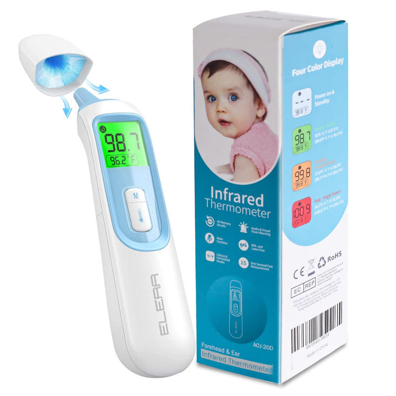 Ear Thermometer for Baby, ELERA Infrared Thermometer with Automatic Switching Mode of Ear & Forehead, 1s Measurement, 4 Color Backlight Display with Fever Indicator - NewNest Australia