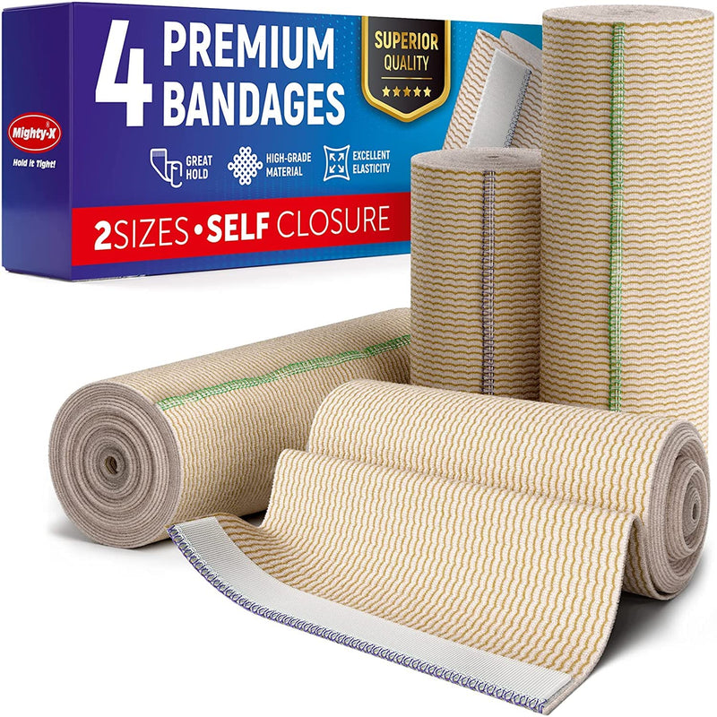 Premium Compression Bandage - Pack of 4 - (2 x 10cm & 2 x 15cm) - Self-Closing Elastic Bandage Wrap - Latex Free - Washable & Reusable Adhesive 4pk - NewNest Australia