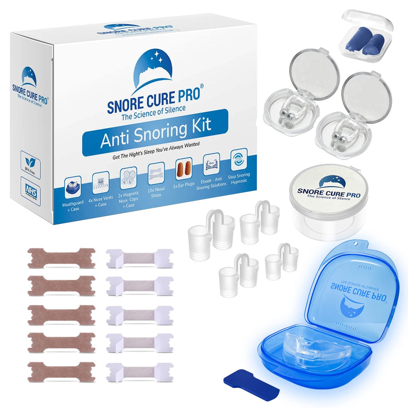 Anti Snore Devices Kit | 1 Mouth Guard | 10 Nasal Strips | 4 Nose Vents | 2 Nose Clips | Ear Plugs | Custom Stop Snoring Hypnosis Recording + Ebook | Premium Snoring aids for Men & Women - NewNest Australia