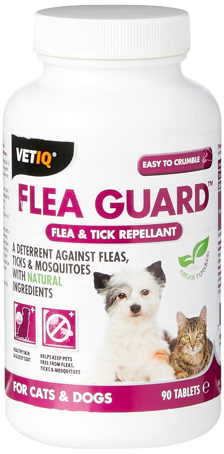 VetIQ Flea Guard, 90 Tablets, Flea Treatment for Dogs & Cats Keeps Fleas, Ticks & Mosquitoes Away, Natural Flea Treatment With B Vitamins & Garlic, Dog & Cat Flea Treatment For Healthy Skin & Coat - PawsPlanet Australia