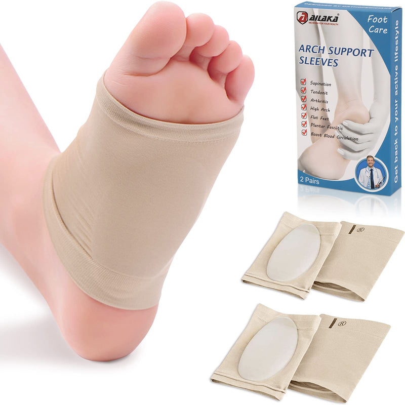 Ailaka 2 Pairs Compression Arch Support Sleeves, Cushioned Foot Braces Arch Pads for Flat Foot Pain Relief Plantar Fasciitis Heel Spurs Khaki 2 Pair (Pack of 1) - NewNest Australia