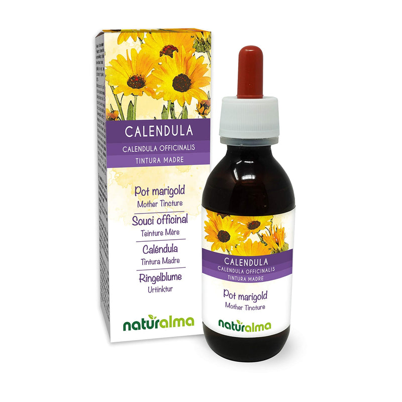 Pot Marigold (Calendula officinalis) Flower Heads Alcohol-Free Mother Tincture Naturalma | Liquid Extract Drops 120 ml | Food Supplement | Vegan 120 ml (Pack of 1) - NewNest Australia