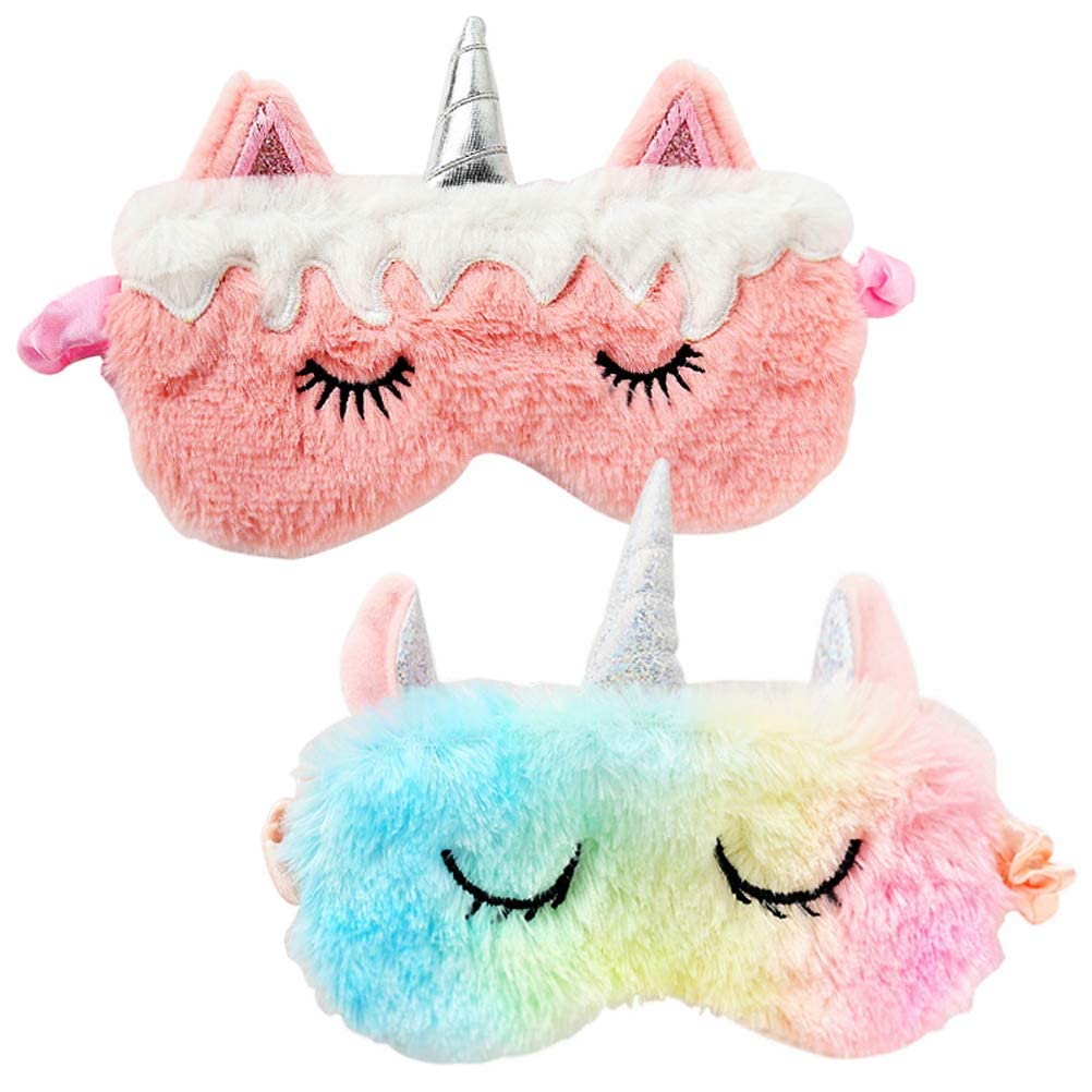 2 PCS Eye Mask for Sleeping Kids, Unicorn Kids Sleeping Mask Cute 3D Animal Eye Masks Plush Sleep Mask Girls Cartoon Blindfold Eyeshade Travel Eye Cover for Girls Adult Children - NewNest Australia