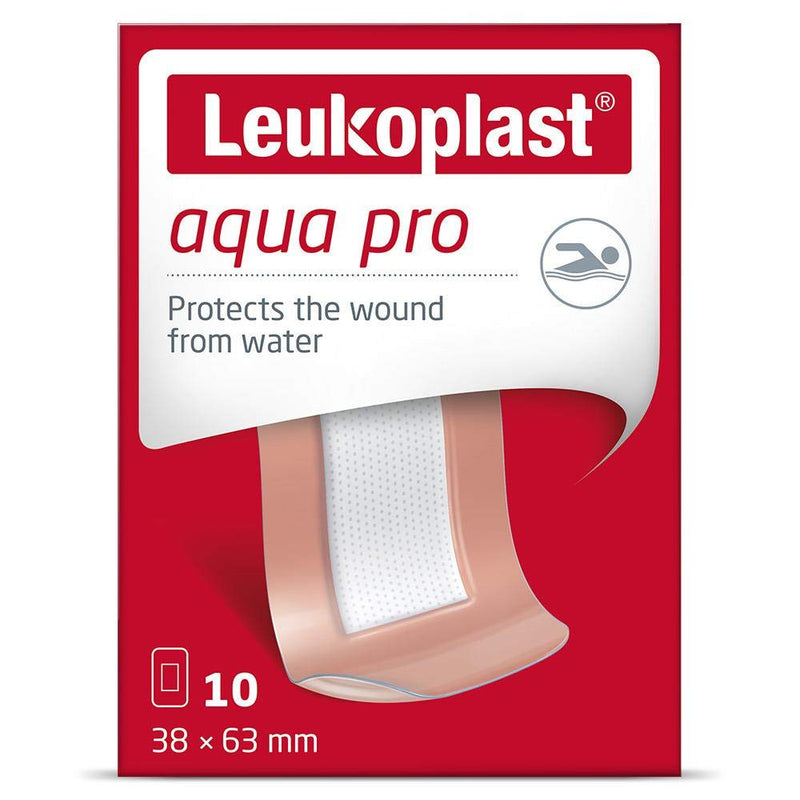 Leukoplast 7645709 Aqua Pro Dressing Plasters - Waterproof Extra-Thin Adhesive Wound Dressings - Ideal for Swimming/Bathing - Absorbant Padding - 10 PCs, Transparent, 38 x 63mm Pack - 10pcs - NewNest Australia
