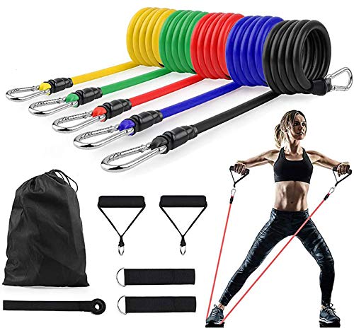 Nature Therapy Home Fitness Accessory Resistance Tube Resistant Bands Set (11 PCS) With Carrying Bag Muscle Building Strength Training Yoga Pull Rope Home Gym Equipment - NewNest Australia