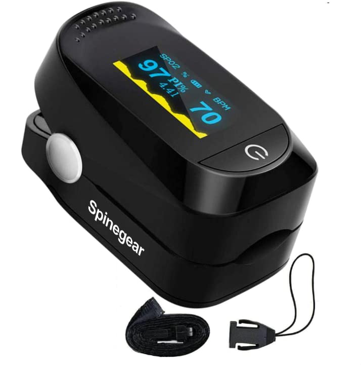 Finger Pulse Oximeter for home use UK CE Approved Spinegear Portable Fingertip Blood Oxygen Saturation Monitor - Heart Rate SpO2 Level meter - Oled screen sats probe with Lanyard (Black) - NewNest Australia